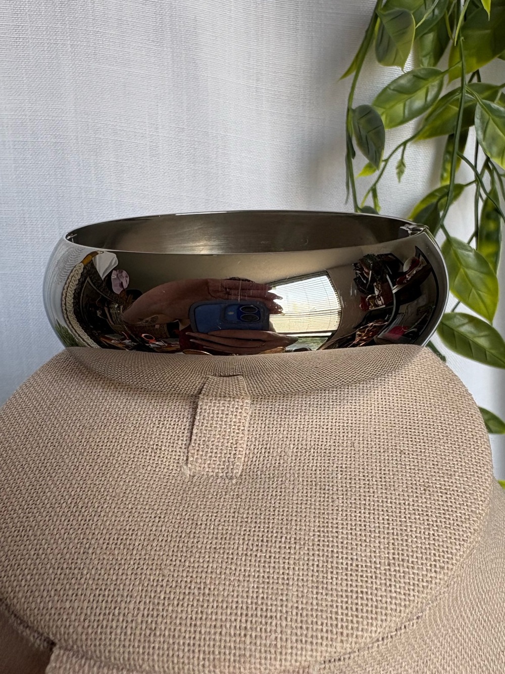 Polished Stainless Steel Wide Dome Hinged Bangle Bracelet Chunky Bangle